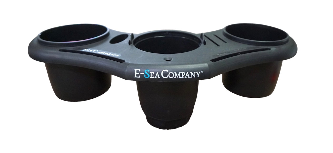 E-Sea Company E-Sea Caddy Pro-(Black). Multi Cup Suction Mounted Drink Holder w/Knife, Pliers, Hook and Sunglass Storage. Perfect for Boats, Paddle Boards, Kayaks, Camping and More!