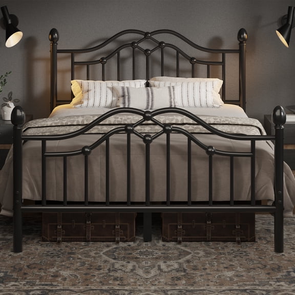E-Ser Full Size Metal Platform Bed Frame, Modern Headboard and Footboard, Adequate Under Bed Storage, No Box Spring Needed, Black
