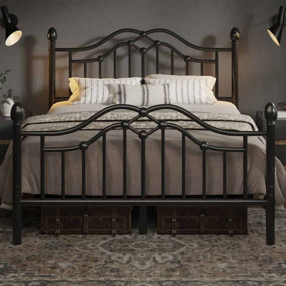 E-Ser Full Size Metal Platform Bed Frame,Modern Headboard And Footboard,Adequate Under Bed Storage,No Box Spring Needed,Black