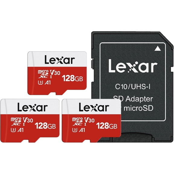 E-Series 128GB Micro SD Card 3 Pack, microSDXC UHS-I Flash Memory Card with Adapter, 100MB/s, C10, U3, A1, V30, Full HD, 4K UHD, High Speed TF Card