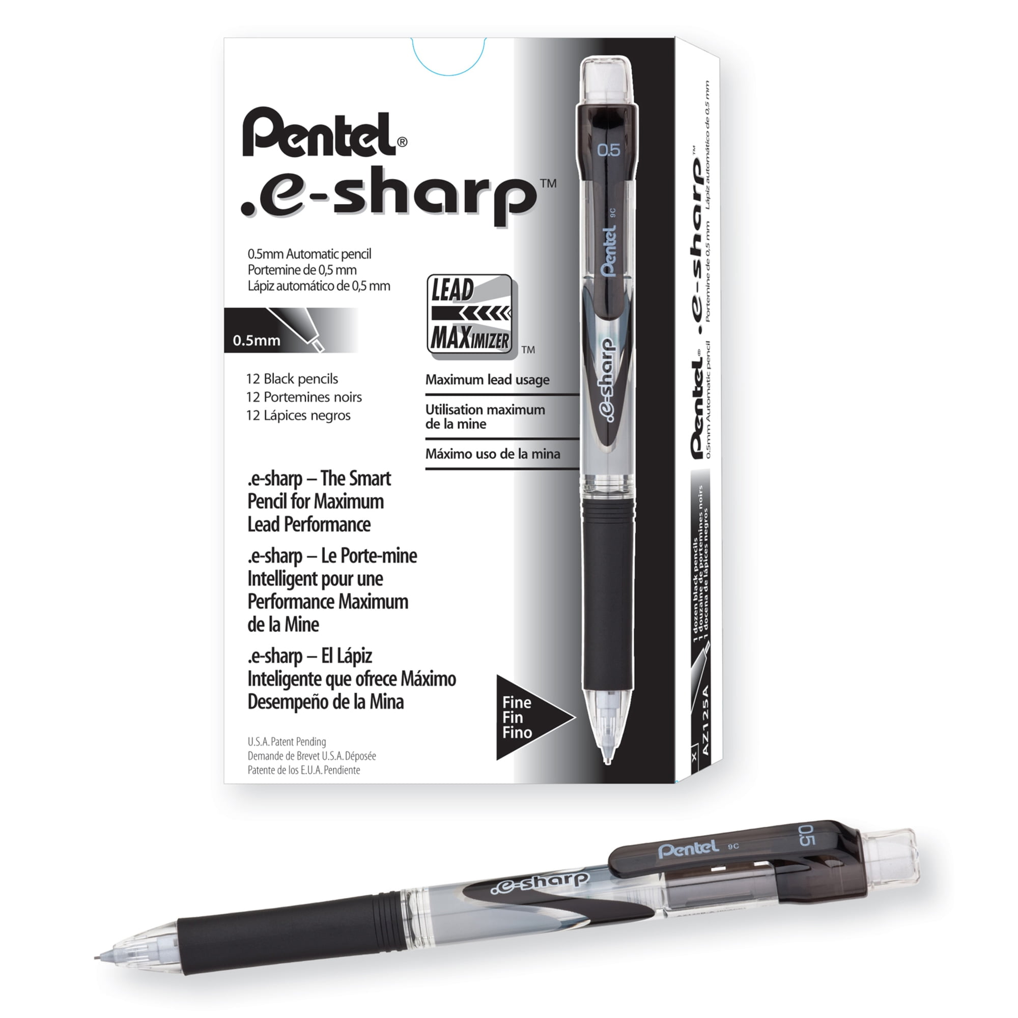 Pentel¬Æ e-Sharp‚Ñ¢ Mechanical Pencils, 0.5 mm, Pack of 12, Black