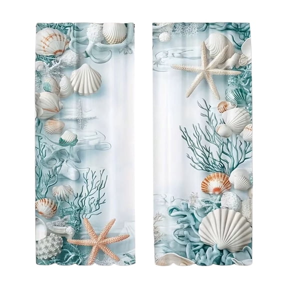 E Shell Coral Ocean Print Curtains For Living Room Bedroom Window Decorative Drape Modern Underwater Theme Home Decor