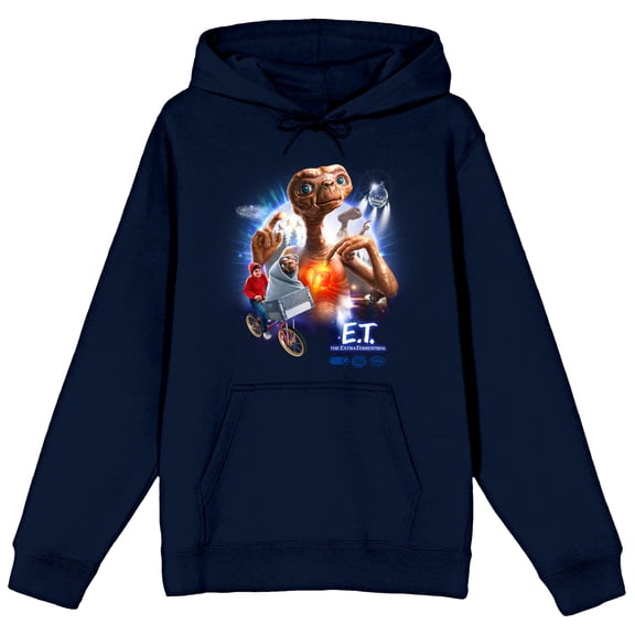 E.T. Elliot & E.T. Character Art Adult Navy Long Sleeve Hooded Sweatshirt-Large