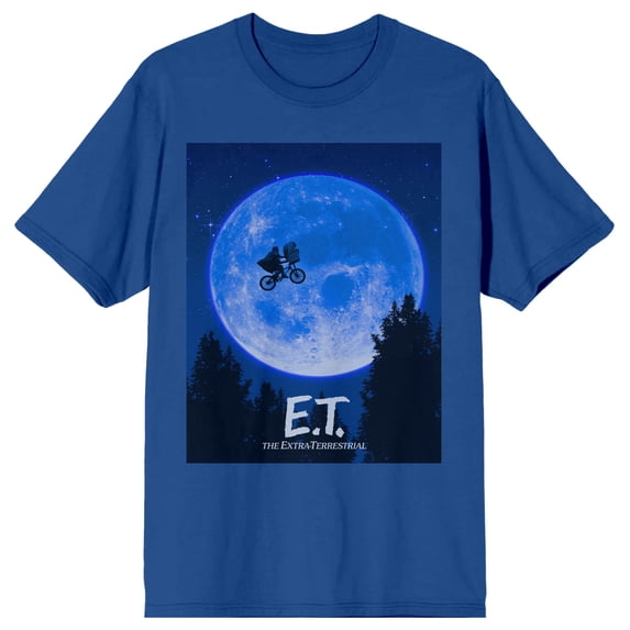 E.T. Flight Across the Moon Women's Blue Short Sleeve Crew Neck Tee-Large