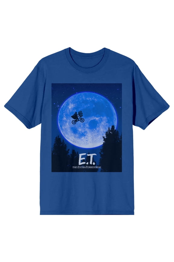 E.T. Flight Across the Moon Women's Blue Short Sleeve Crew Neck Tee-XXL
