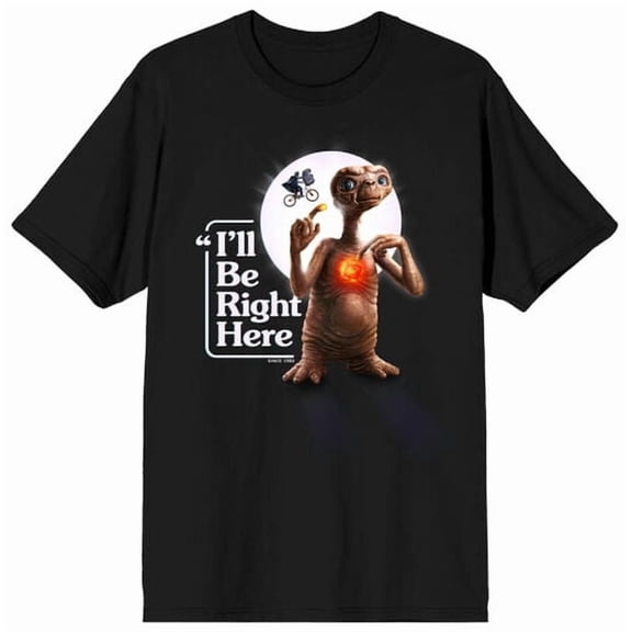 E.T. I’ll Be Right Here Adult Black Crew Neck Short Sleeve T-shirt-XL