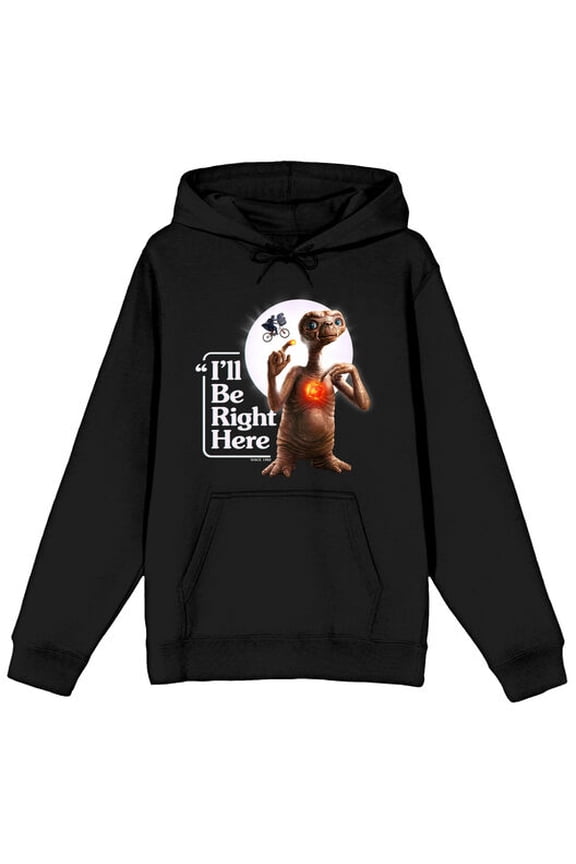 E.T. I'll Be Right Here Adult Black Long Sleeve Hooded Sweatshirt-XL