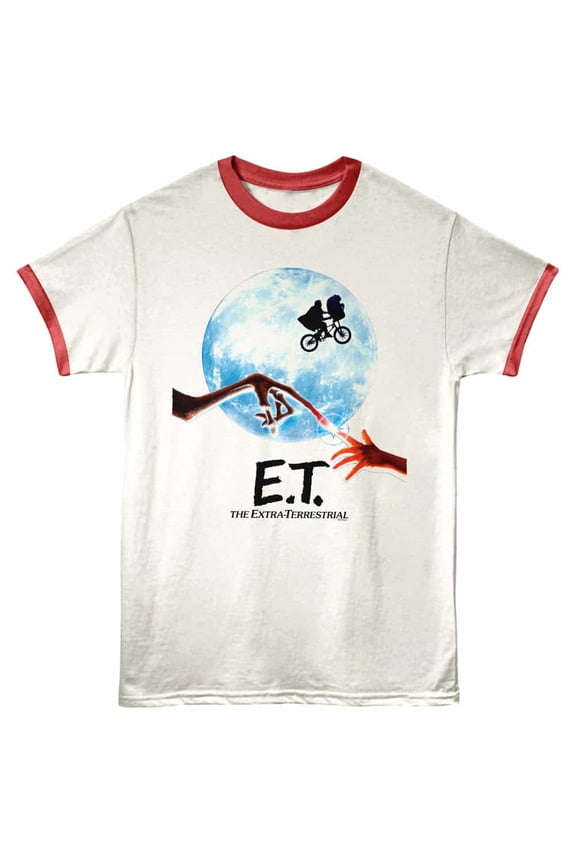 E.T The Extra-Terrestrial Movie Poster Ringer T Shirt (Ivory, AdultS)