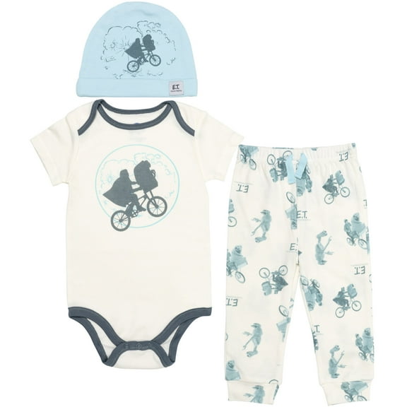 E.T. the Extra-Terrestrial Bodysuit Jogger Pants and Hat 3 Piece Outfit Set Newborn to Infant