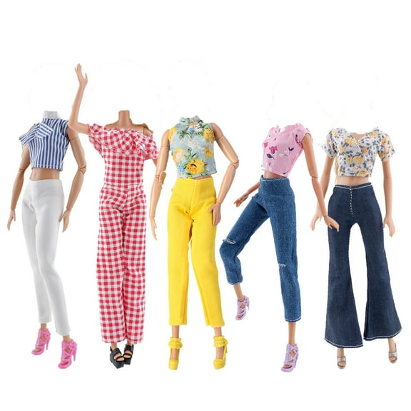 E-TING 10 Pcs = 5 Set Doll Clothes Casual Wear Outfit Tops + Pants with 5 Pair Shoes for 11.5 inches Girl Doll