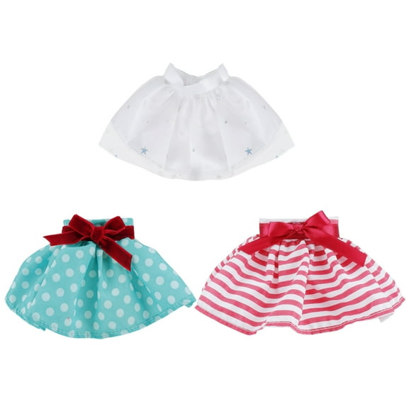 E-TING 3 Pcs Dress for elf Doll(White Skirt + Green Polka Dot Skirt + Red-White Striped Skirt)