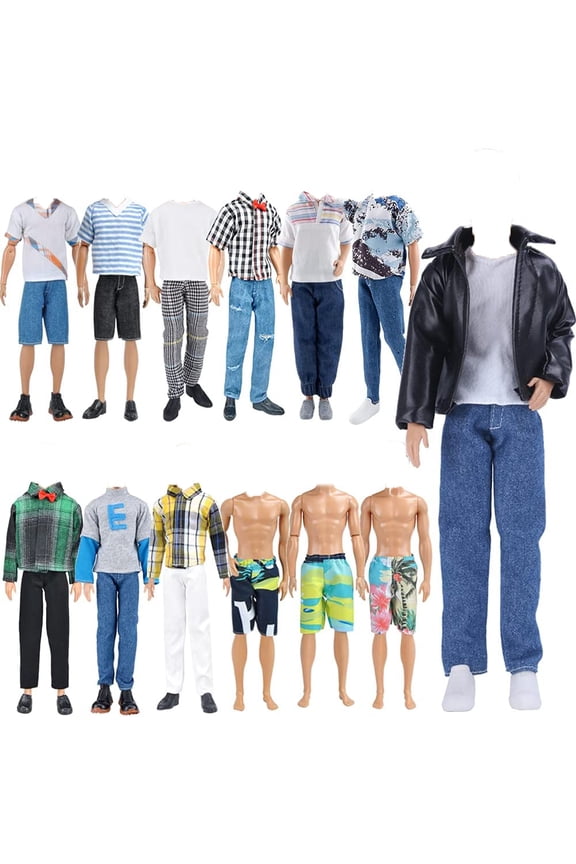 5 Sets Casual Wear Clothes +5 Pair Shoes for 12 inches Boy Dolls (Leather Jacket + Casual Wear Clothes + Swimwear Random)