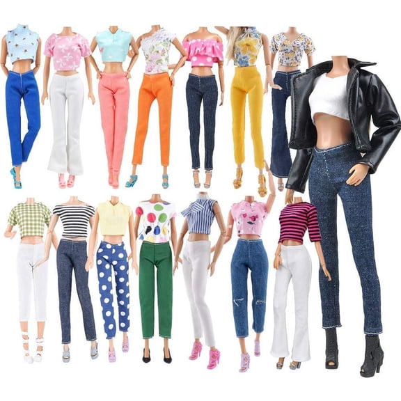 E-TING 5 Sets Doll Clothes with 10 Pair Shoes Accessories for 11.5 inches Girl Doll Random Style(Leather Jacket + Casual Wear)