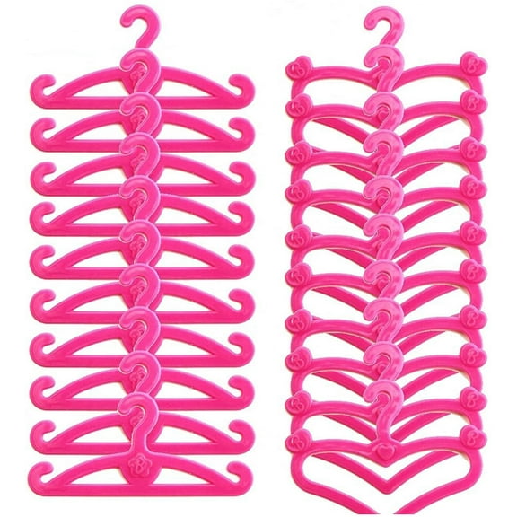 E-TING 60 PCS Pink Plastic Little Hangers for Girl Doll Dress Clothes Gown Doll Clothes Accessories