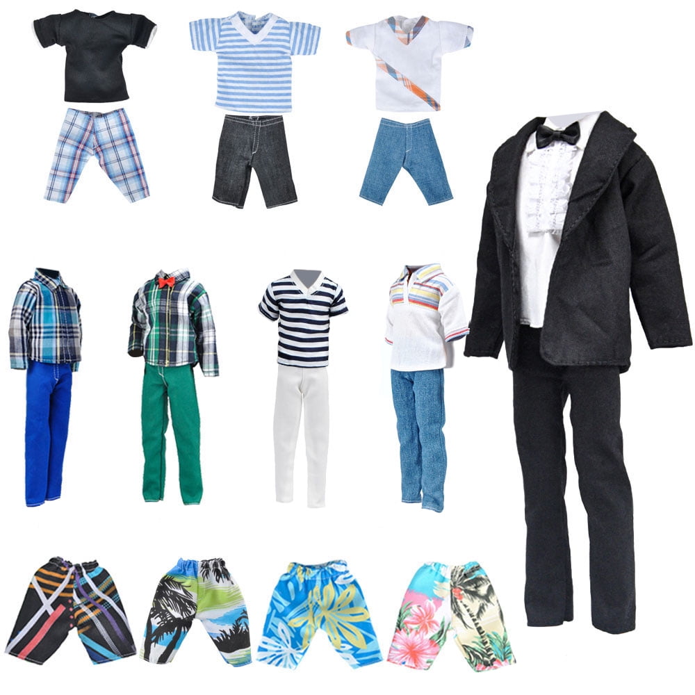  E-TING 10-Item Fantastic Pack = 5 Sets Fashion Casual Wear Clothes  Outfit +5 Pairs Shoes for boy Doll Random Style (Casual Wear Clothes +  Black Suit + Swimwear) : Toys & Games