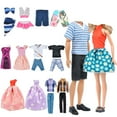 thumbnail image 1 of E-TING Lot 12 Items = 6 Set Fashion Dress Swimsuit Casual Outfit Suit Couple Dating Clothing Accessories + 6 Pairs Shoes for Girl Boy Dolls (Casual Wear Clothes + Dress + Swimwear), 1 of 5