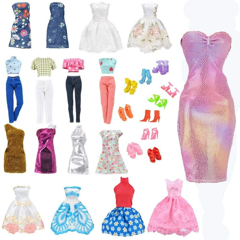 E-TING Lot 15 Items = 5 Sets Fashion Casual Wear Clothes/Outfit with 10  Pair Shoes for 11.5″ girl Doll Random Style (Casual Wear Clothes + Short  Skirt) 