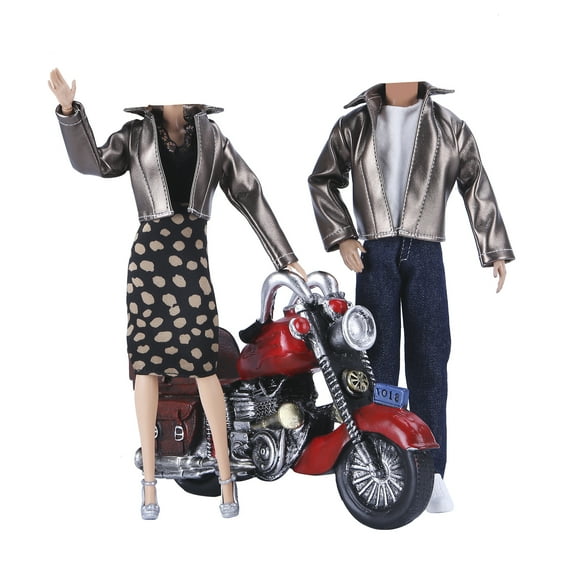 E-TING Metallic Leather Coat Suit Cool Wild Motorcycle Style Couple Clothes for 11.5 Girl Doll and 12 Boy Doll