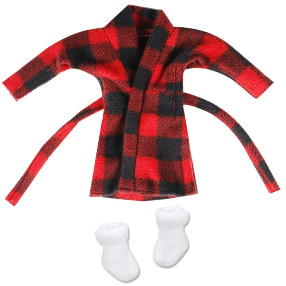 E-TING Pink Green Purple Plaid Bathrobe for elf Doll
