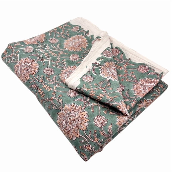 E-Tailor® Hand Block Printed Cotton Fabric by the Yard – 100% Pure Indian Cotton Floral Print Sewing Material for Quilting, Dressmaking, Apparel, DIY Crafts & Home Decor-1 Yard-Floral-Jungle Green