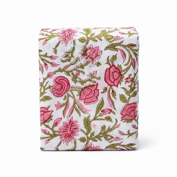 E-Tailor® Hand Block Printed Cotton Fabric by the Yard – 100% Pure Indian Cotton Floral Print Sewing Material for Quilting, Dressmaking, Apparel, DIY Crafts & Home Decor-1 Yard-Floral-Pink