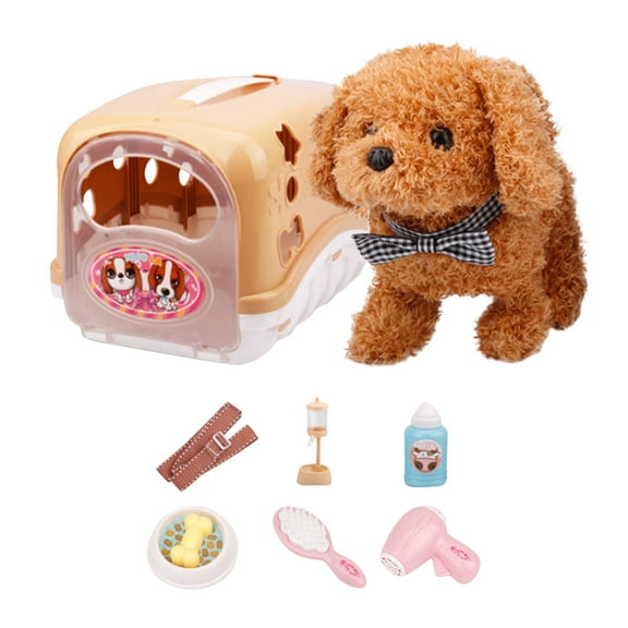 E Teddy Dog Electric Plush Toy With Cage Set For Kids Walking Wagging Tail Simulation Pet Puppy