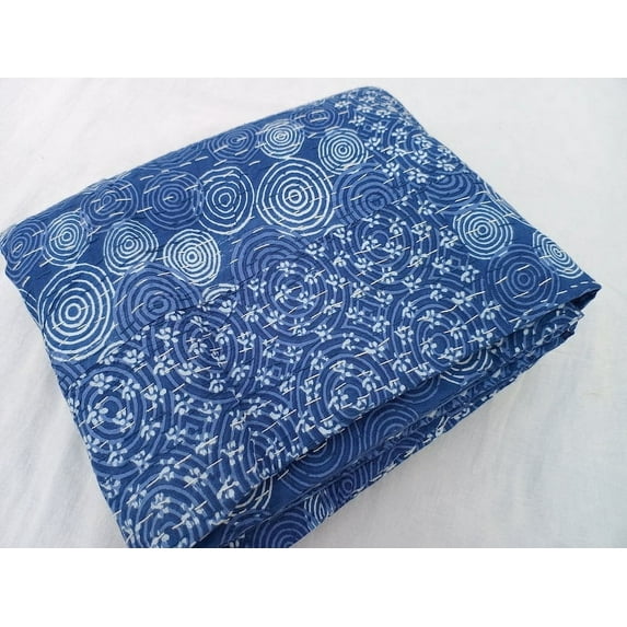 A And E Textiles House Asian design full size quilt for sale handmade Indian cotton quilts soft jaipur cotton quilts blue Kantha Quilted This is sun lights photos