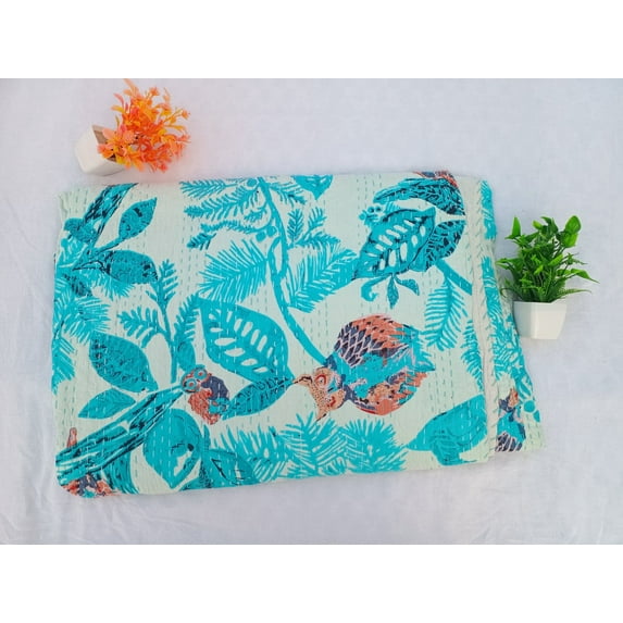 A And E Textiles House Beautiful Floral Handmade Kantha Quilt Unique Design Handmade Kantha Quilted Bedding Bedspread Handblock Print Throw Blanket Well-Looking