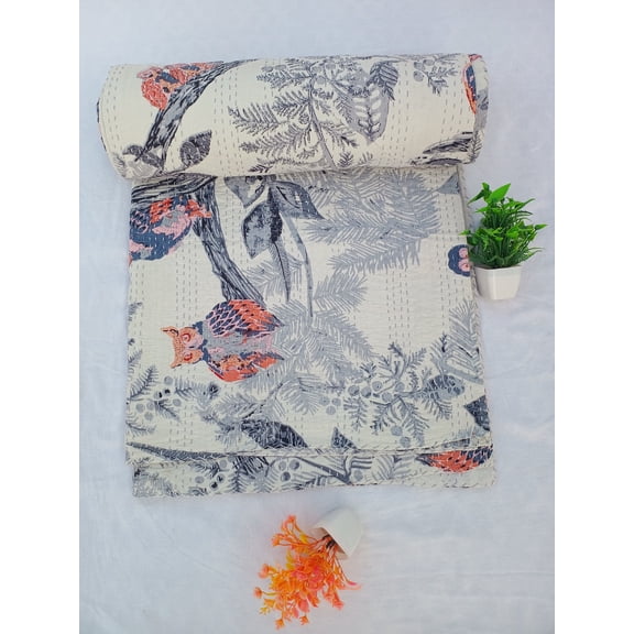 A And E Textiles House Beautiful Floral Handmade Kantha Quilt Unique Design Handmade Kantha Quilted Bedding Bedspread Handblock Print Throw Blanket Well-Looking