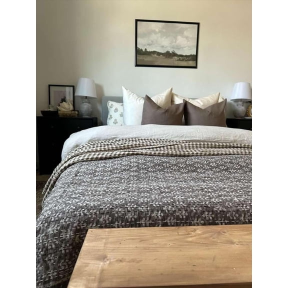 A And E Textiles House Earthen colour Kantha Quilt Indian Netural Colour mud print Quilt Hand Stitched Natural vegetable dyes Elisa Kantha Quilt Handblock Print