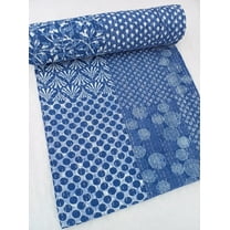 A And E Textiles House Indian Blue Floral Kantha Bedding Hand Block Royal Print Kantha Throw Queen Quilt Cotton Light Weight Blanket Bedspread Indigo print Quilt