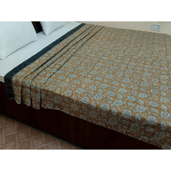 A And E Textiles House Kantha Bedcover Bedding Quilt Hand Block Floral Design Handblock Floral Print Kantha Throw Quilt Light Weight Block Print Quilted