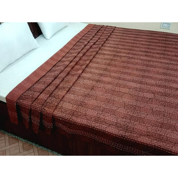 A And E Textiles House Kantha Bedcover Bedding Quilt Hand Block Floral Design Handblock Floral Print Kantha Throw Quilt Light Weight Block Print Quilted