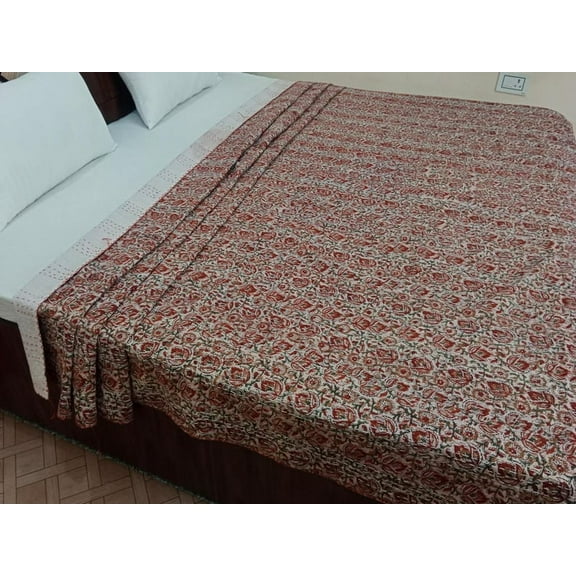 A And E Textiles House Kantha Bedcover Bedding Quilt Hand Block Floral Design Handblock Floral Print Kantha Throw Quilt Light Weight Block Print Quilted