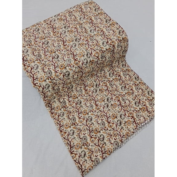 A And E Textiles House Kantha Bedcover Bedding Quilt Hand Block Floral Design Handblock Floral Print Kantha Throw Quilt Light Weight Block Print Quilted