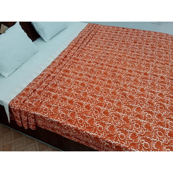 A And E Textiles House Kantha Bedcover Bedding Quilt Hand Block Floral Design Handblock Floral Print Kantha Throw Quilt Light Weight Block Print Quilted