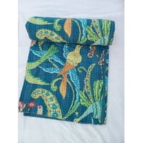 A And E Textiles House Kantha Quilt Indian Handmade Quilted Bedding Bedspread light weight quilt handstitched quilt block print cotton quilt neutral quilt blanket