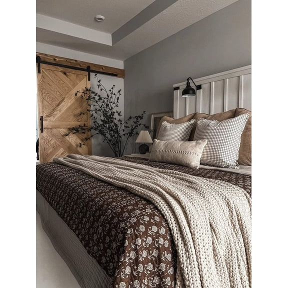 Luxury Indian Floral Kantha Quilt 100% Cotton Hand Block Print Blanket Lightweight Double Queen Bedspread Hand Stitched Summer Winter Throw Bedding Gift