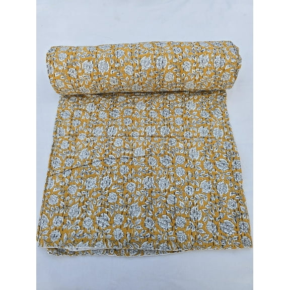 A And E Textiles House Premium Floral India kantha Quilt Leaf kantha quilt bedspread All size Quilt, kantha throw Block Printed kantha Bedcover, Boho Bedding Throw