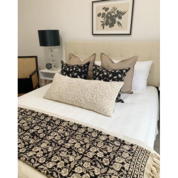 Bohemian Nature & Floral Black Floral Print Cotton Hand Loomed Throw, 45 in x 70 in, 1 Count ,A And E Textiles House , All Age group