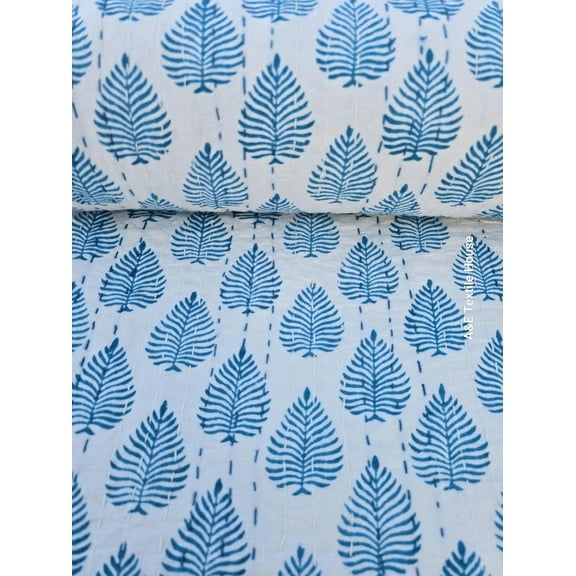 A And E Textiles House Turquoise Quilt kantha Indian Kantha Quilt HandBlock Turquoise color Leaf Print Green Leaf Bedding Bedspread Full size Soft Leaf Quilt
