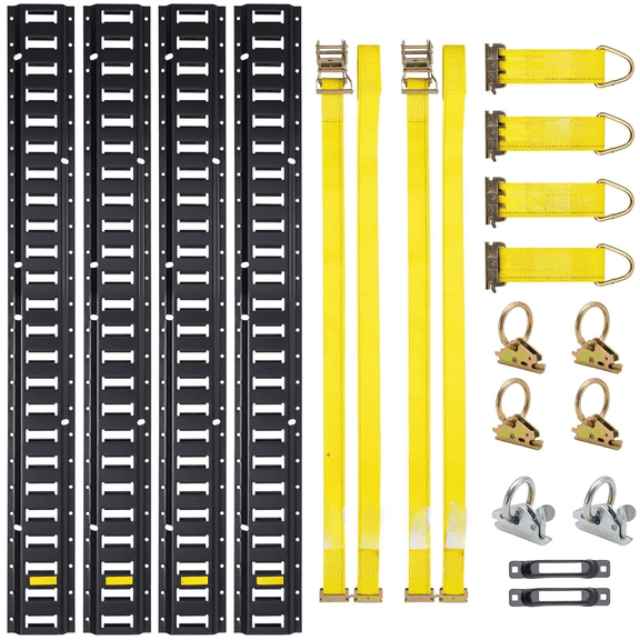 E Track Kit 18PCS - 5FT Steel Rails, Tie Down System with O Rings, Ratchet Straps & Tie-Offs - Cargo Securing for Trucks, Vans, Motorcycles, Bikes