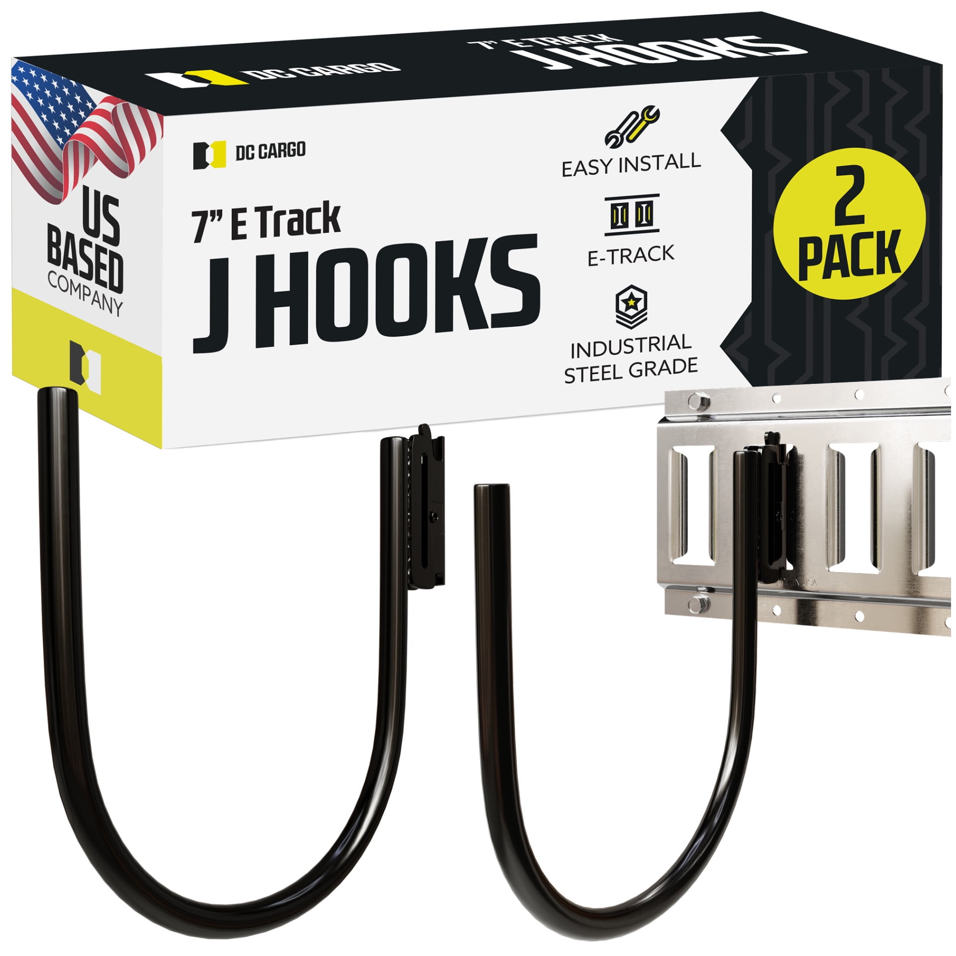 E-Track Large 7” J Hook Tie Down Accessory (2 Pack) for Enclosed Trailer/RV  for Helmets, Ropes, Motorcycle Jackets, Pipes, Hoses and Cables 