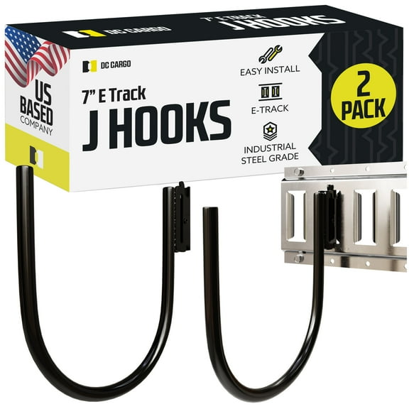 "E-Track Large 7” J Hook Tie Down Accessory (2 Pack) for Enclosed Trailer/RV for Helmets, Ropes, Motorcycle Jackets, Pipes, Hoses and Cables"