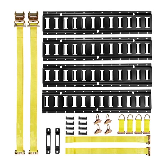 E Track Rail Kit 4 Pack - 2ft Tie Down Rails, 20 Pcs with Straps & Fittings - Garage, Van, Trailer Cargo Control