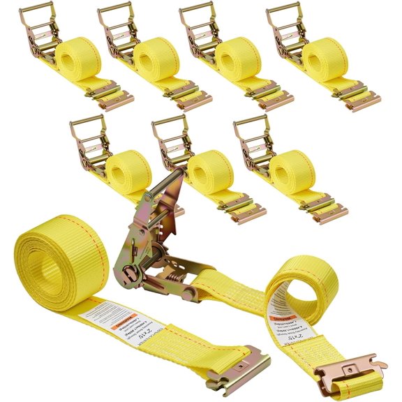 E-Track Ratchet Straps -8 Pack, 4,400 LB Breaking Strength, 2" x 12' Heavy Duty ETrack Straps with 4 Fixed End and Spring E-Fittings Yellow E Track Accessories Cargo Straps