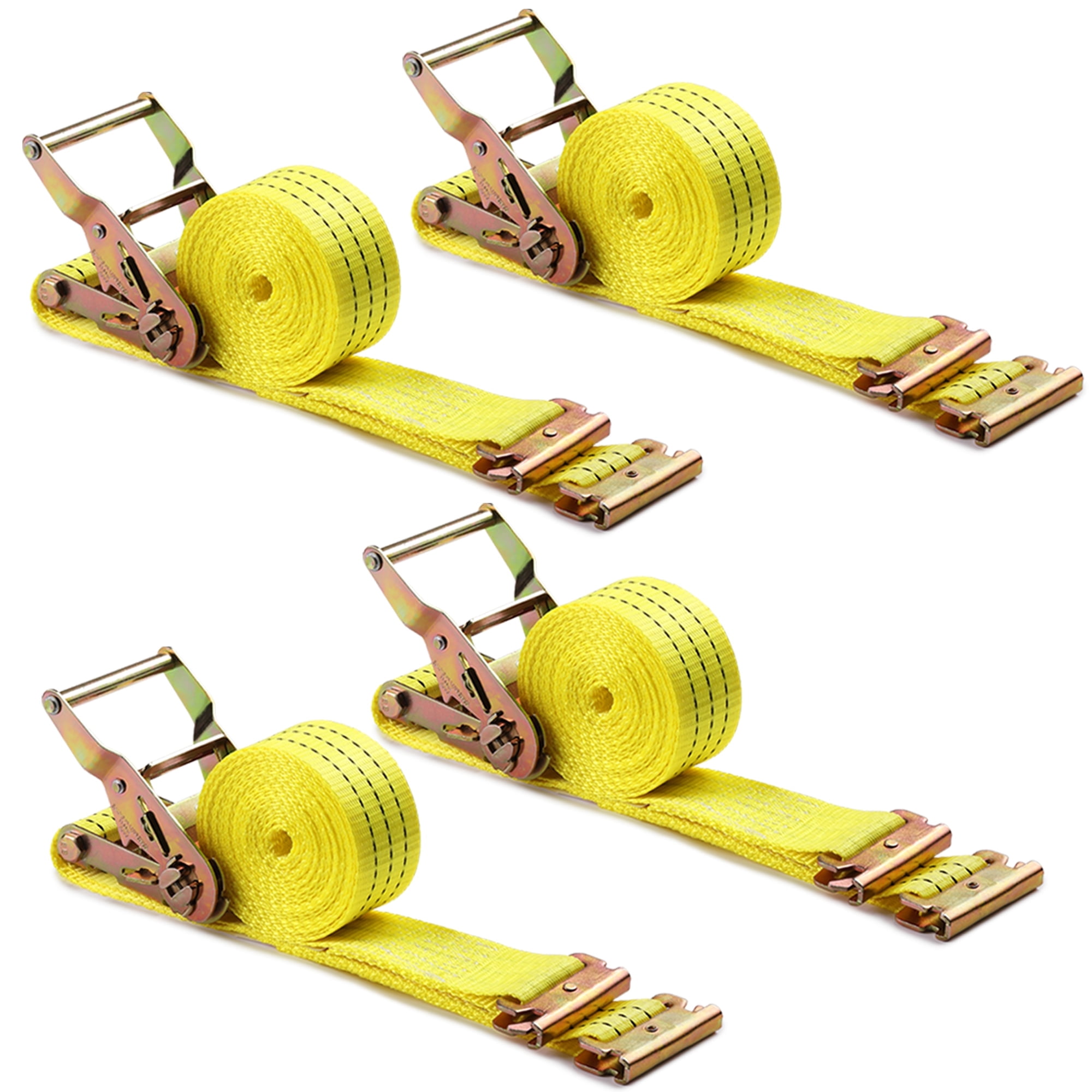 E Track Ratchet Straps Cargo Tie-Downs, 4 Pack 2'' x 12 ft Heavy Duty Yellow Tie-Down Rachet Straps,E Track Spring Fittings, Cargo Tie-Down Straps for Trucks, Trailers, Vans, Motorcycles, RVs