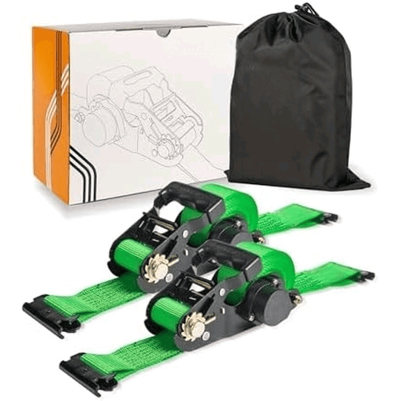 E-Track Retractable Ratchet Tie-Down Straps - 2 in x 15 ft Heavy Duty Ratchet Strap with 4,500lbs Breaking Strength for E-Track Rails, Enclosed Trailer & Van (2 PCs)$$Tools & Hardware Other