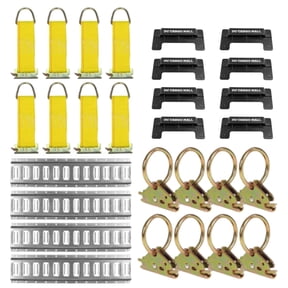 """E-Track Tie-Down KIT! 4 Galvanized 4' Horizontal E Track Rails, 8 End Caps, 8 Rope Tie-Offs, 8 O Rings | Trailer Accessories, Cargo Securement"""