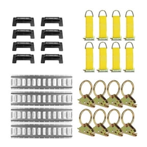 "E-Track Tie-Down KIT! 4 Galvanized 8' Horizontal E Track Rails, 8 End Caps, 8 Rope Tie-Offs, 8 O Rings | Trailer Accessories, Cargo Securement"